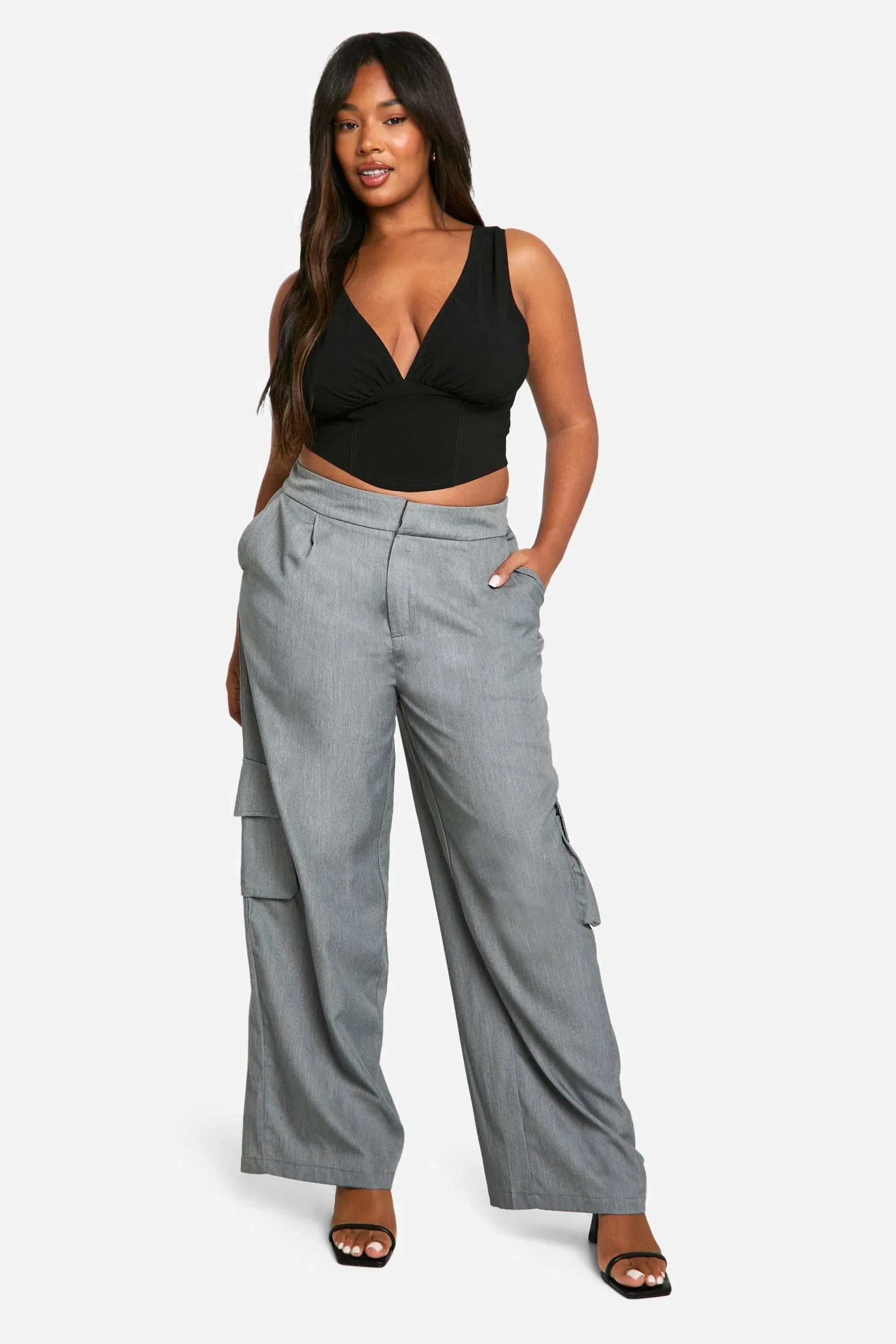Plus Woven Stretch Plunge Corset Top