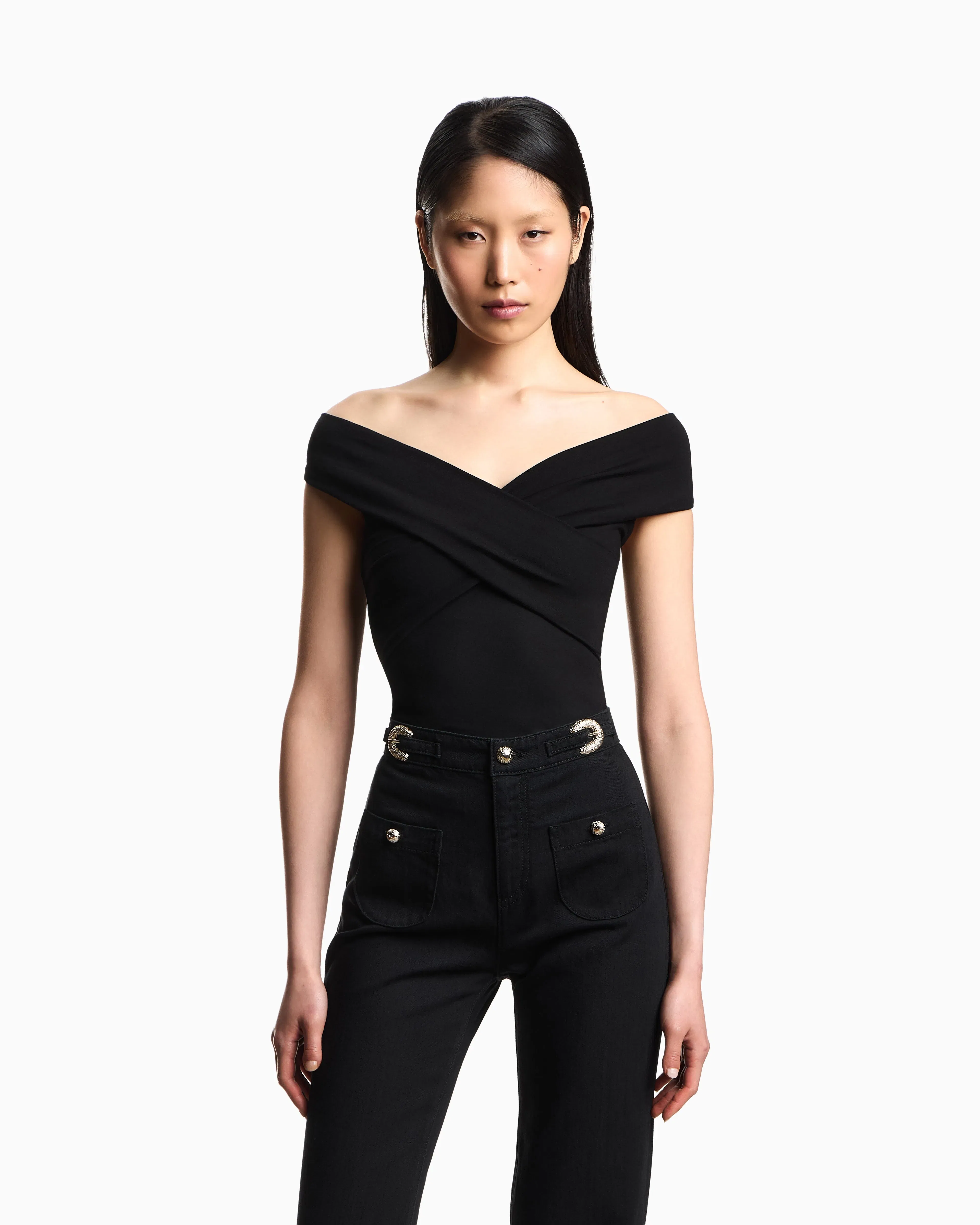 Emporio Armani Criss-crossed, stretch-jersey top