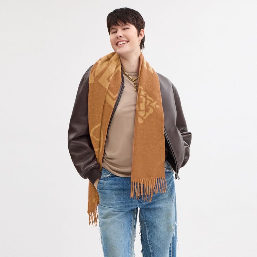 Coach Horse And Carriage Cashmere Muffler Honey Brown