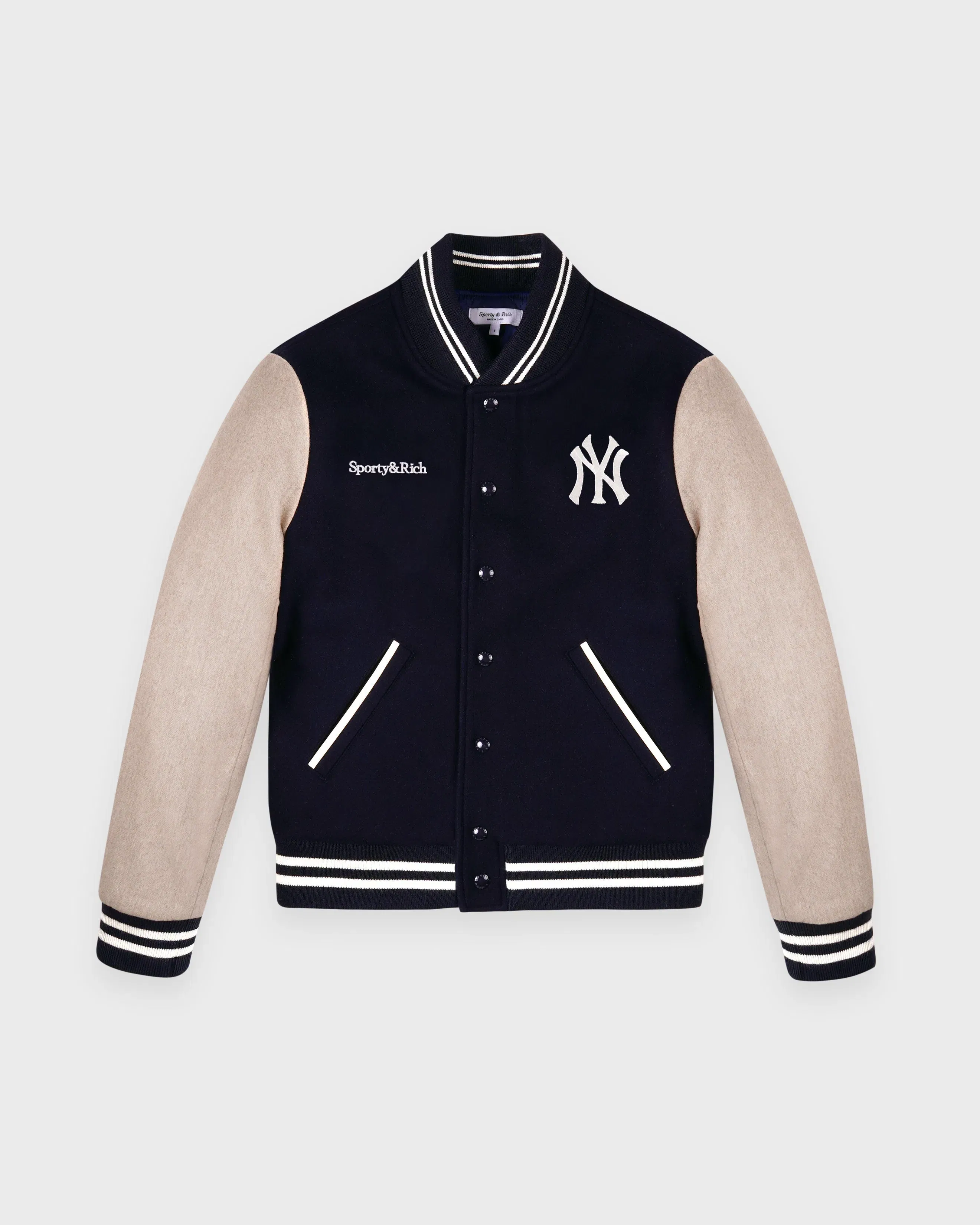 Yankees Curve Wool Varsity Jacket - Navy/Ecru