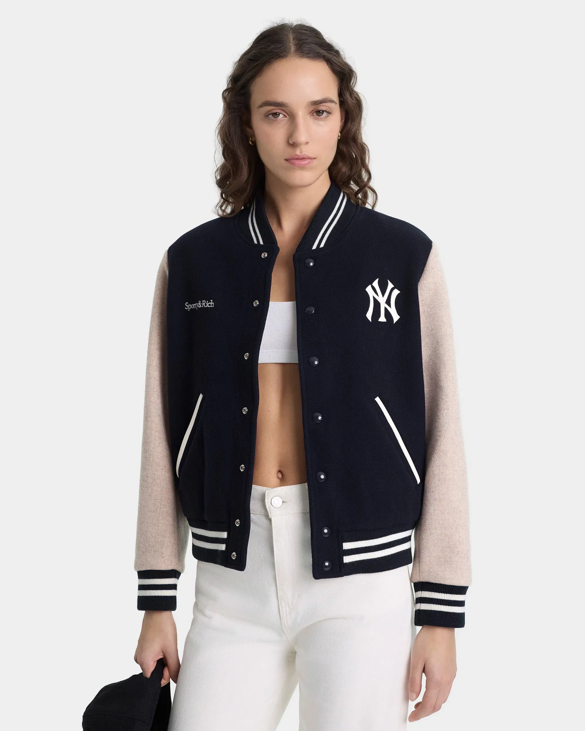 Yankees Curve Wool Varsity Jacket - Navy/Ecru