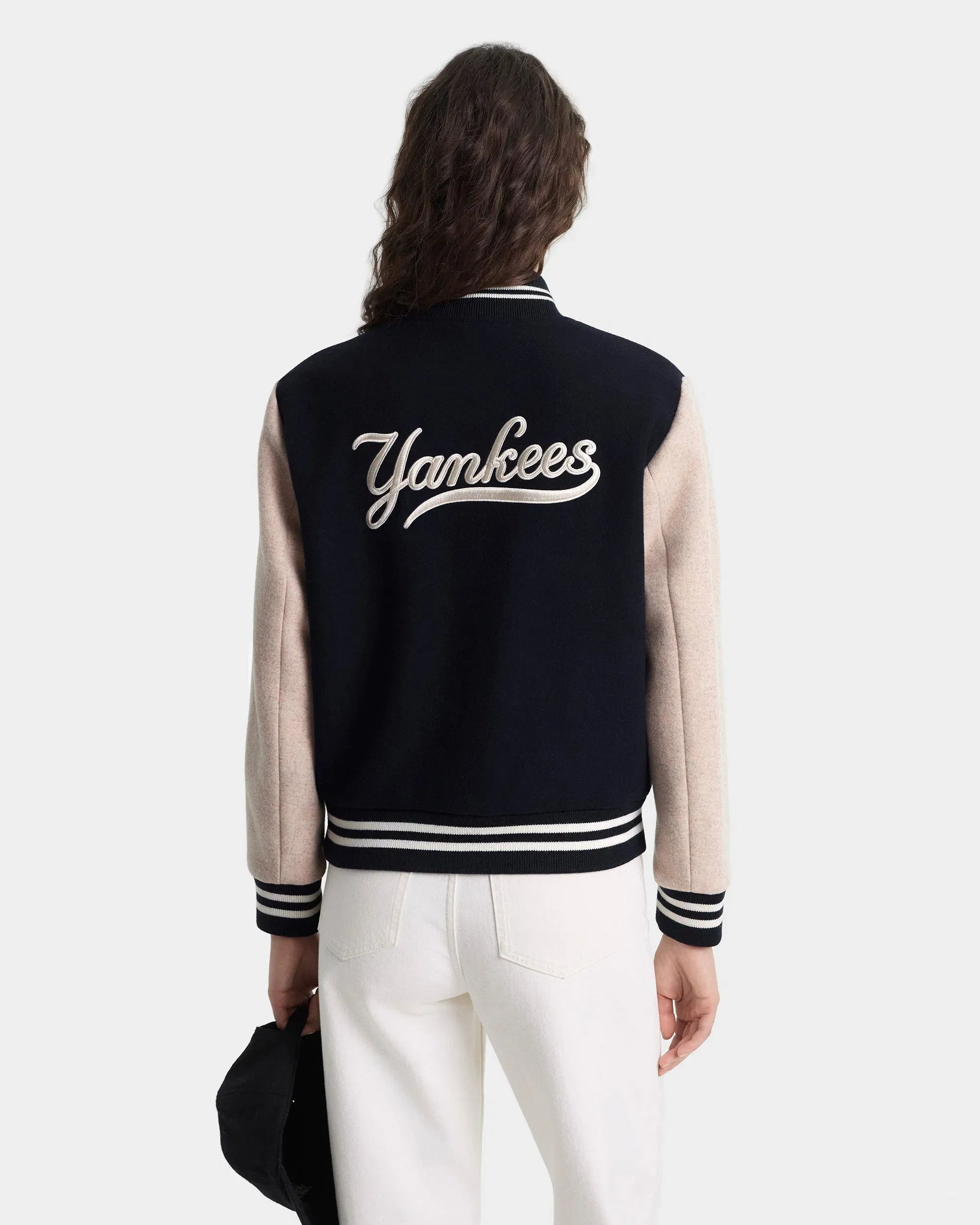 Yankees Curve Wool Varsity Jacket - Navy/Ecru