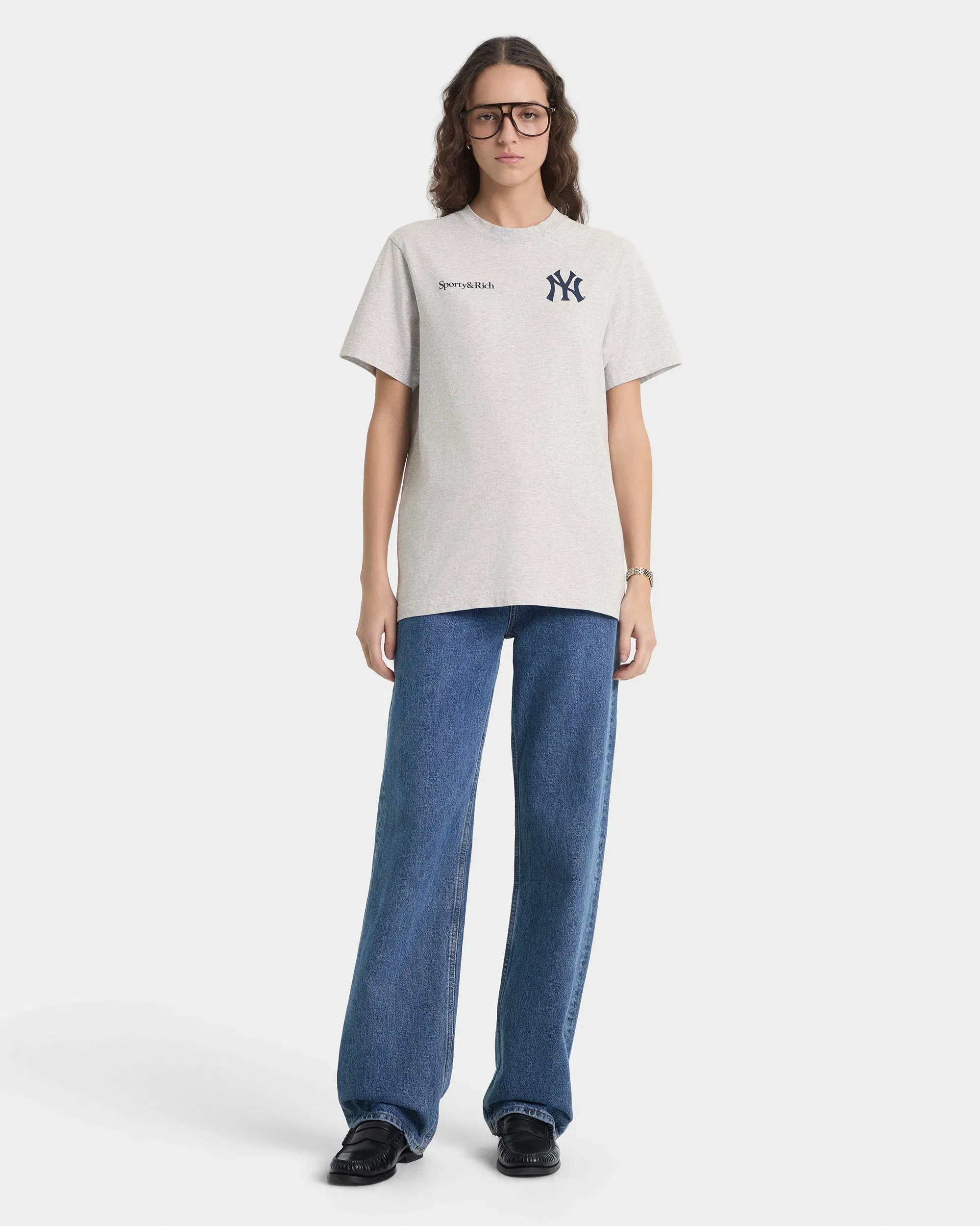 Yankees Curve T-Shirt - Heather Gray/Navy