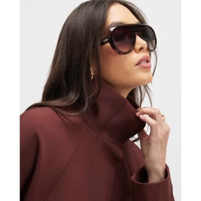 Brown Tailored Funnel Neck Bomber Jacket