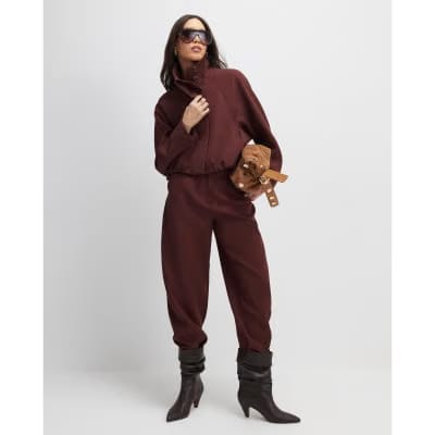 Brown Tailored Funnel Neck Bomber Jacket