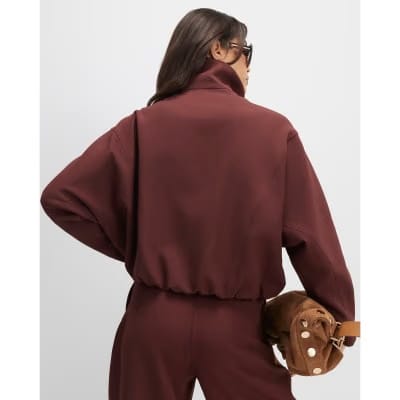 Brown Tailored Funnel Neck Bomber Jacket