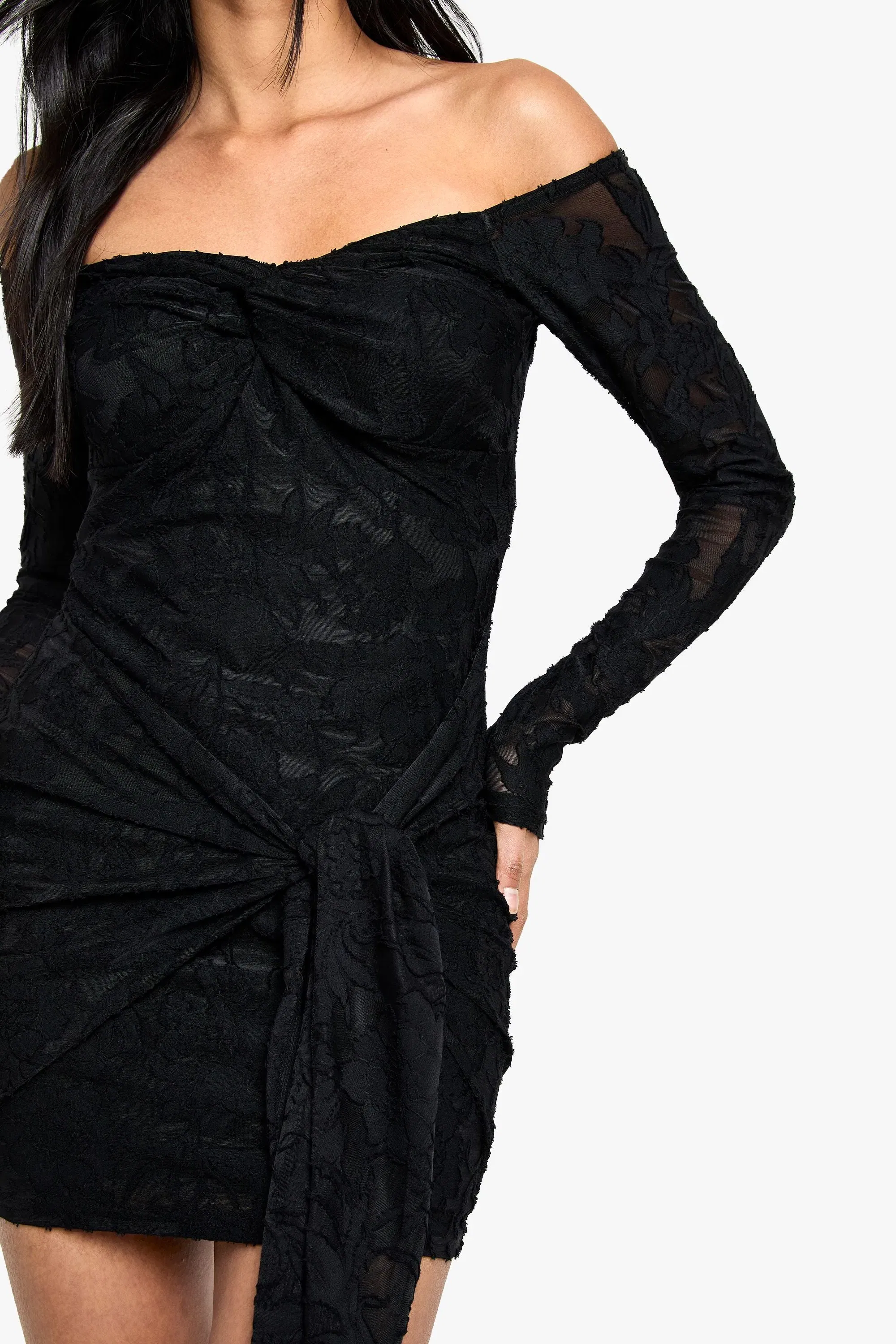 Tall Burnout Bardot Twist Wrap Mini Dress