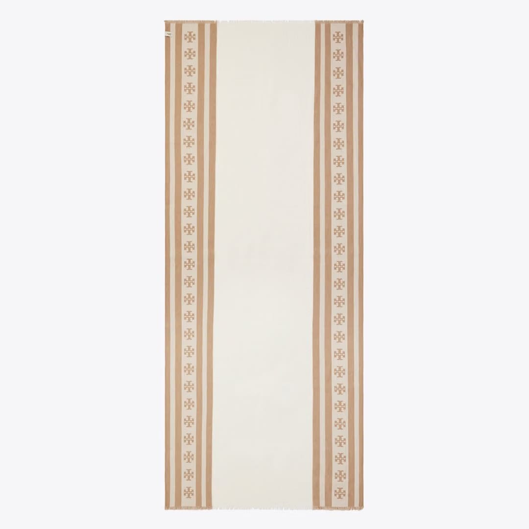 Tory Burch Logo Stripe Oblong Scarf Clay