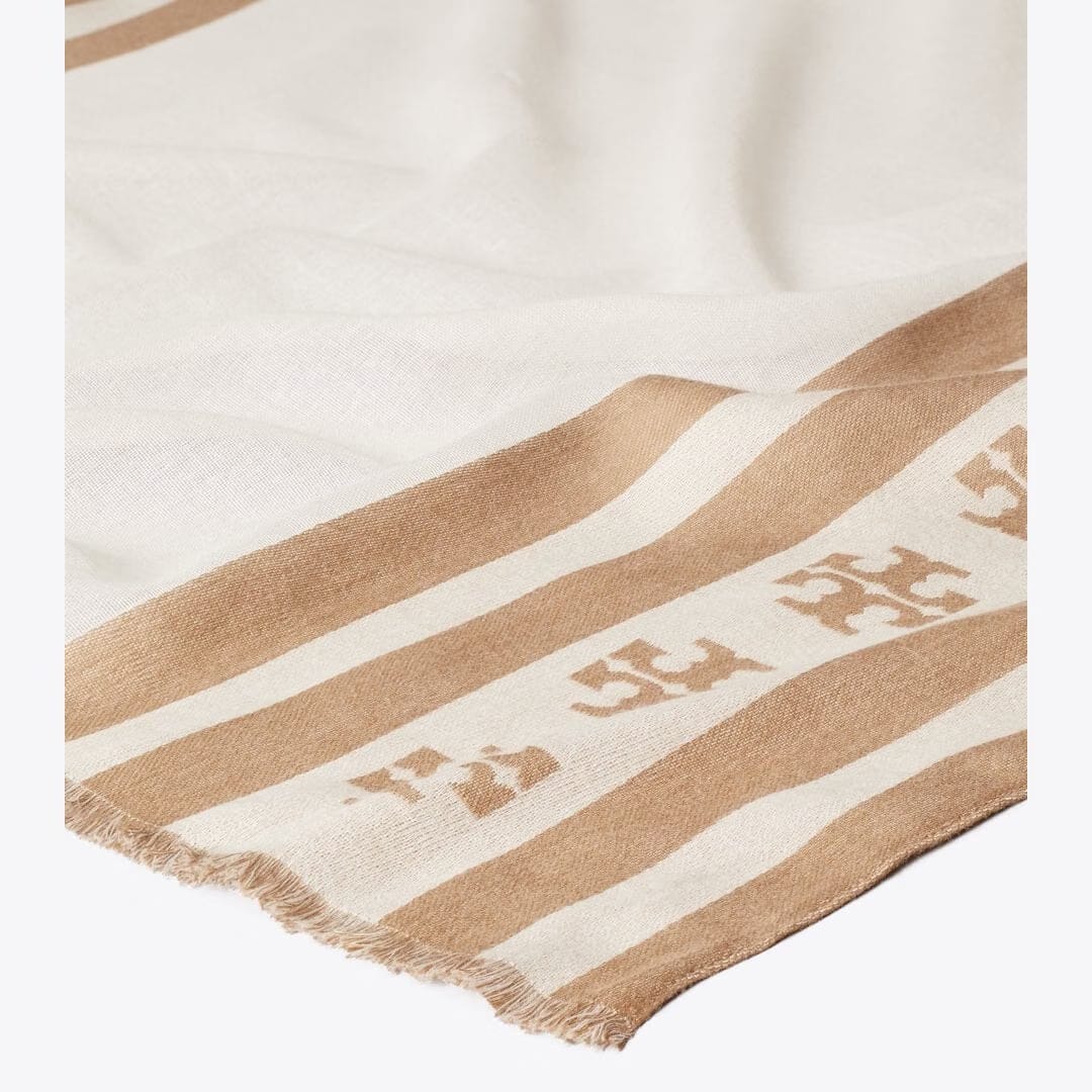 Tory Burch Logo Stripe Oblong Scarf Clay