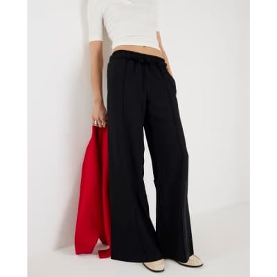Black Frilled Trim Wide Leg Joggers