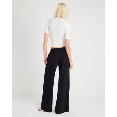Black Frilled Trim Wide Leg Joggers