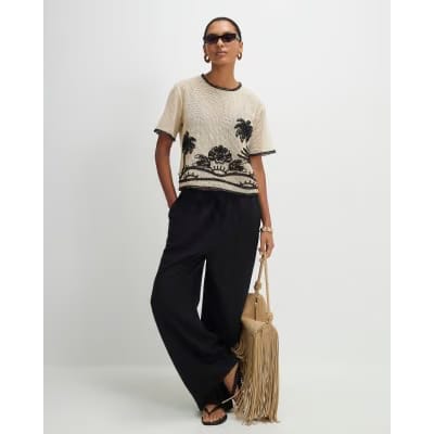 Cream Crochet Palm Print Boxy Top