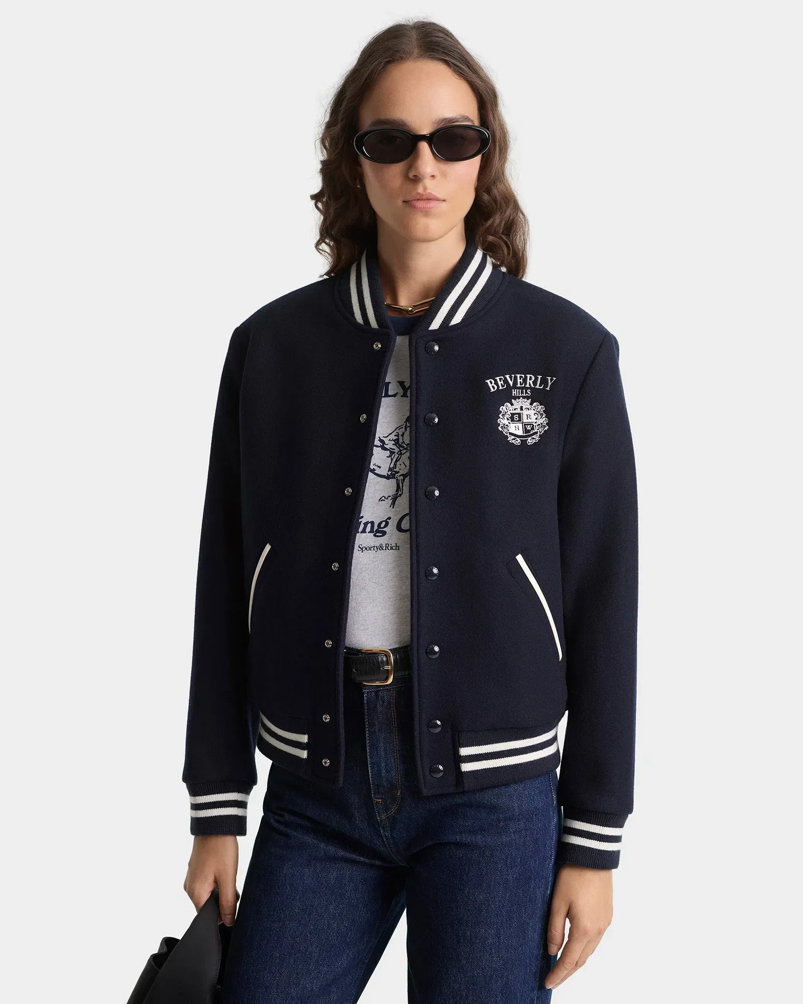 BH Crest Wool Varsity Jacket - Navy/White