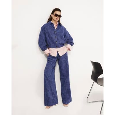 Navy Linen Look Tailored Bomber Jacket