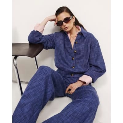 Navy Linen Look Tailored Bomber Jacket