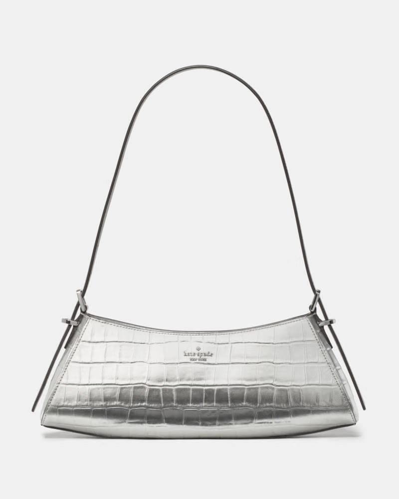 Frankie Metallic Croc Embossed Small East West Shoulder