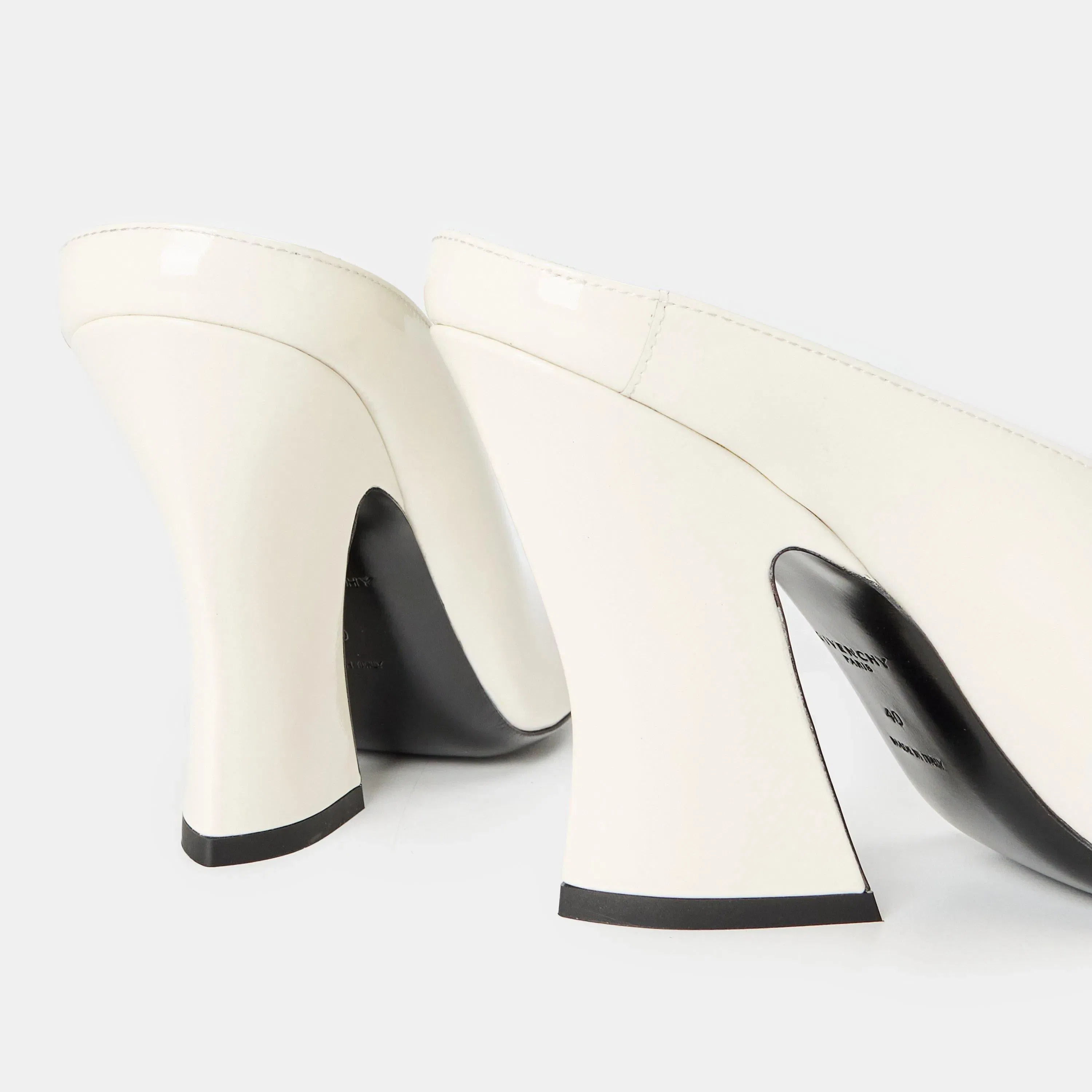 Leather Block Heel High Heeled Mules