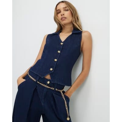 Blue Collared Denim Waistcoat