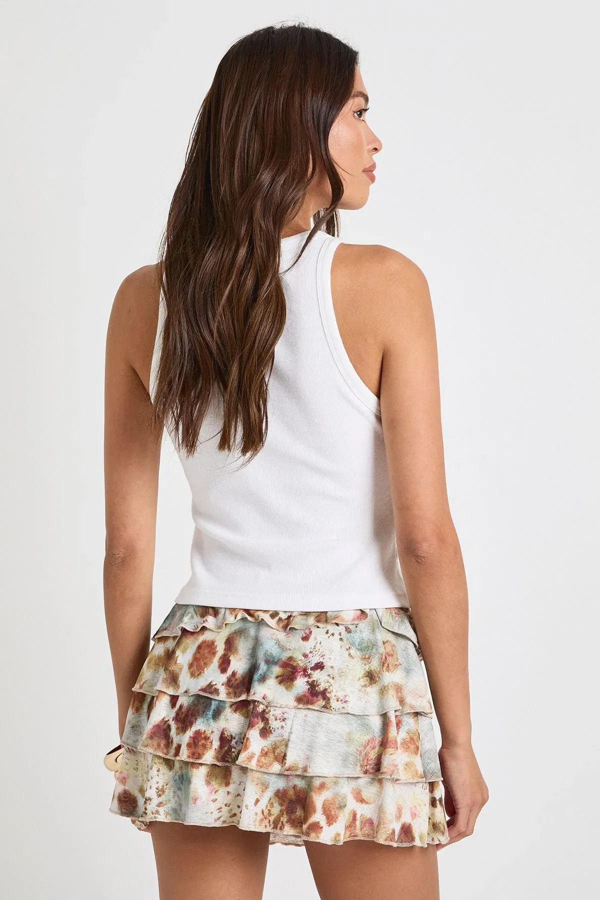 Floral Printed Tierred Ruffle Skirt With Built In Short