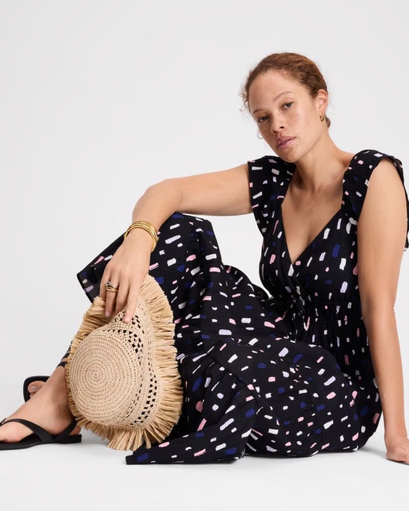 Painterly Strokes Flutter Sleeve Dress