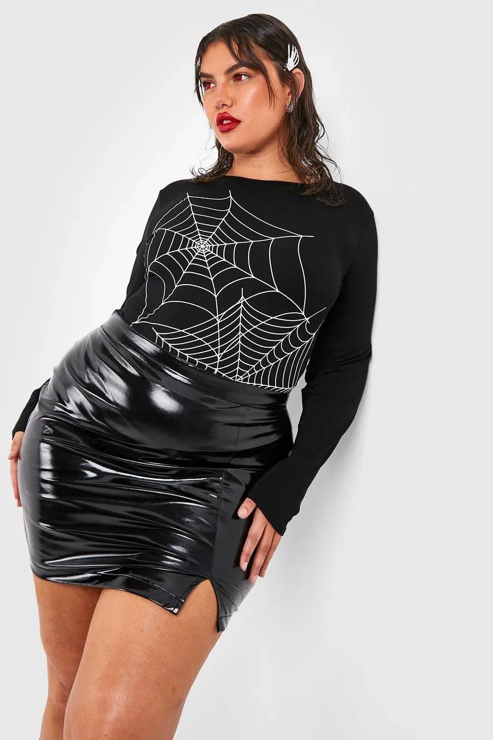 Plus Halloween Vinyl Mini Skirt