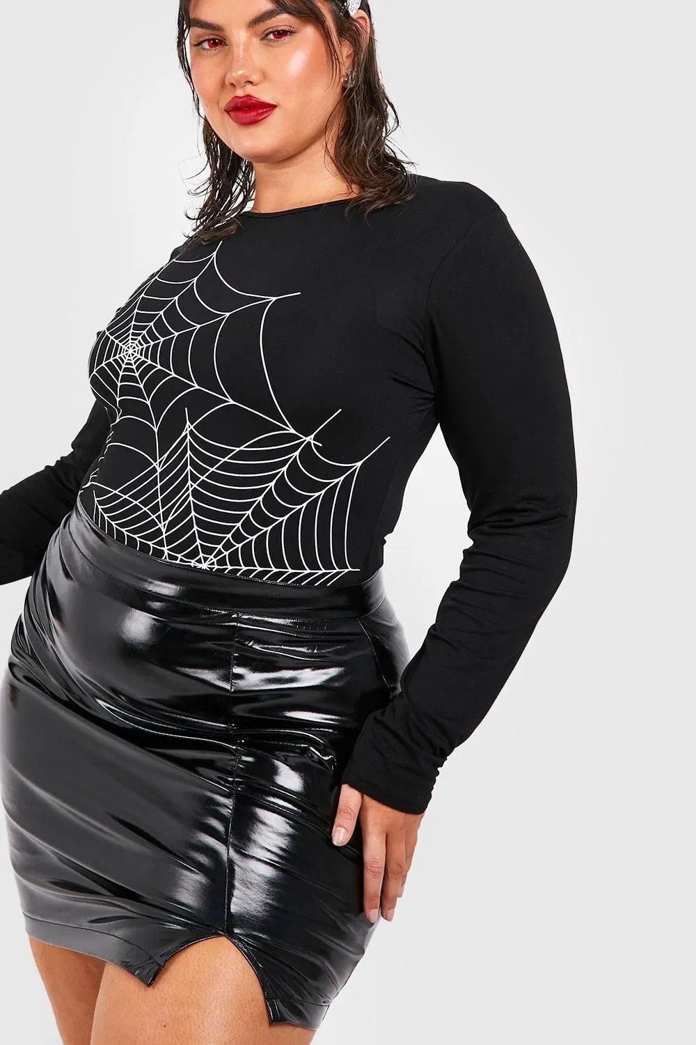 Plus Halloween Vinyl Mini Skirt