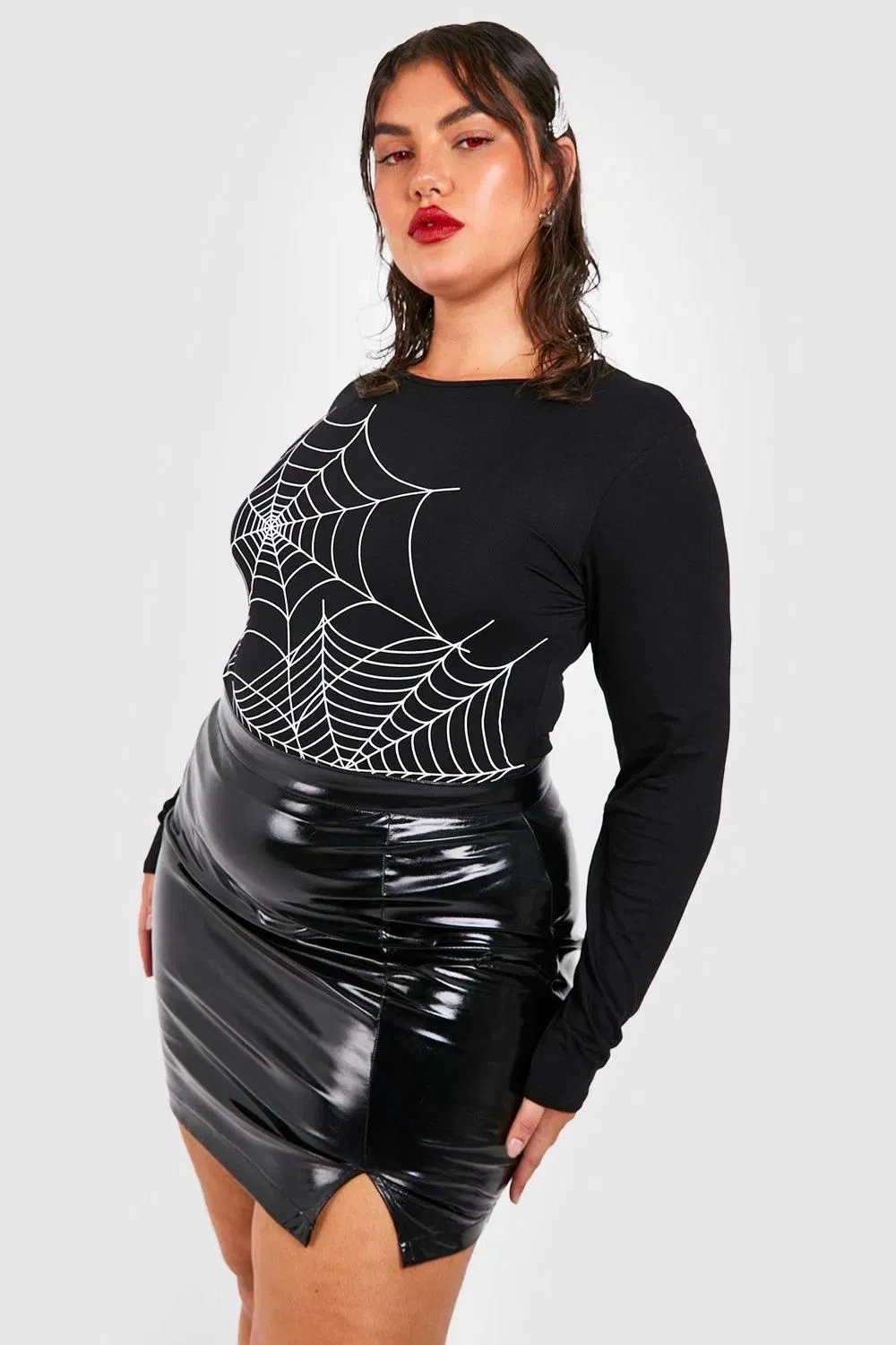 Plus Halloween Vinyl Mini Skirt