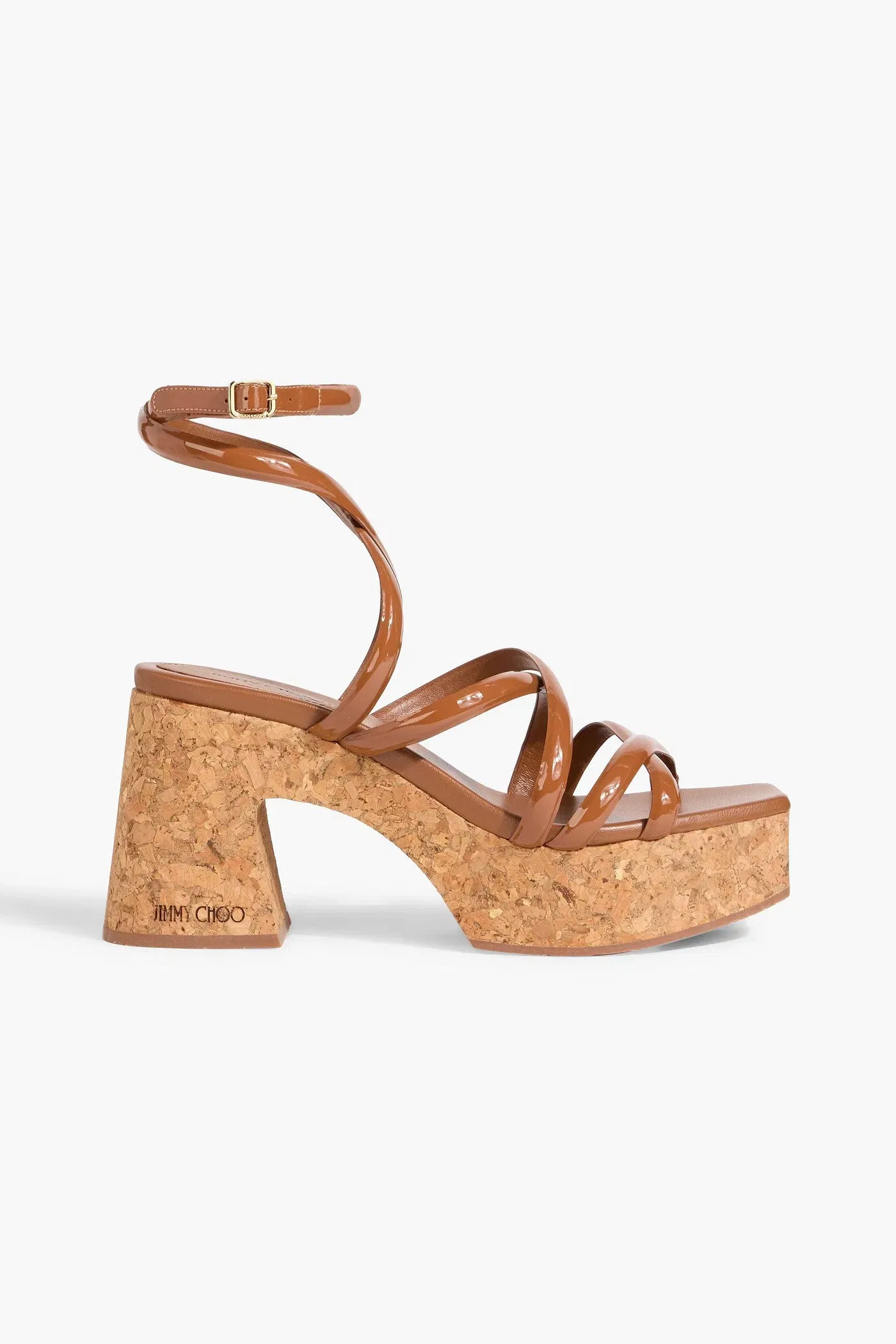 Jimmy Choo Cecelia 95 Patent-Leather Platform Sandals Light Brown Women's
