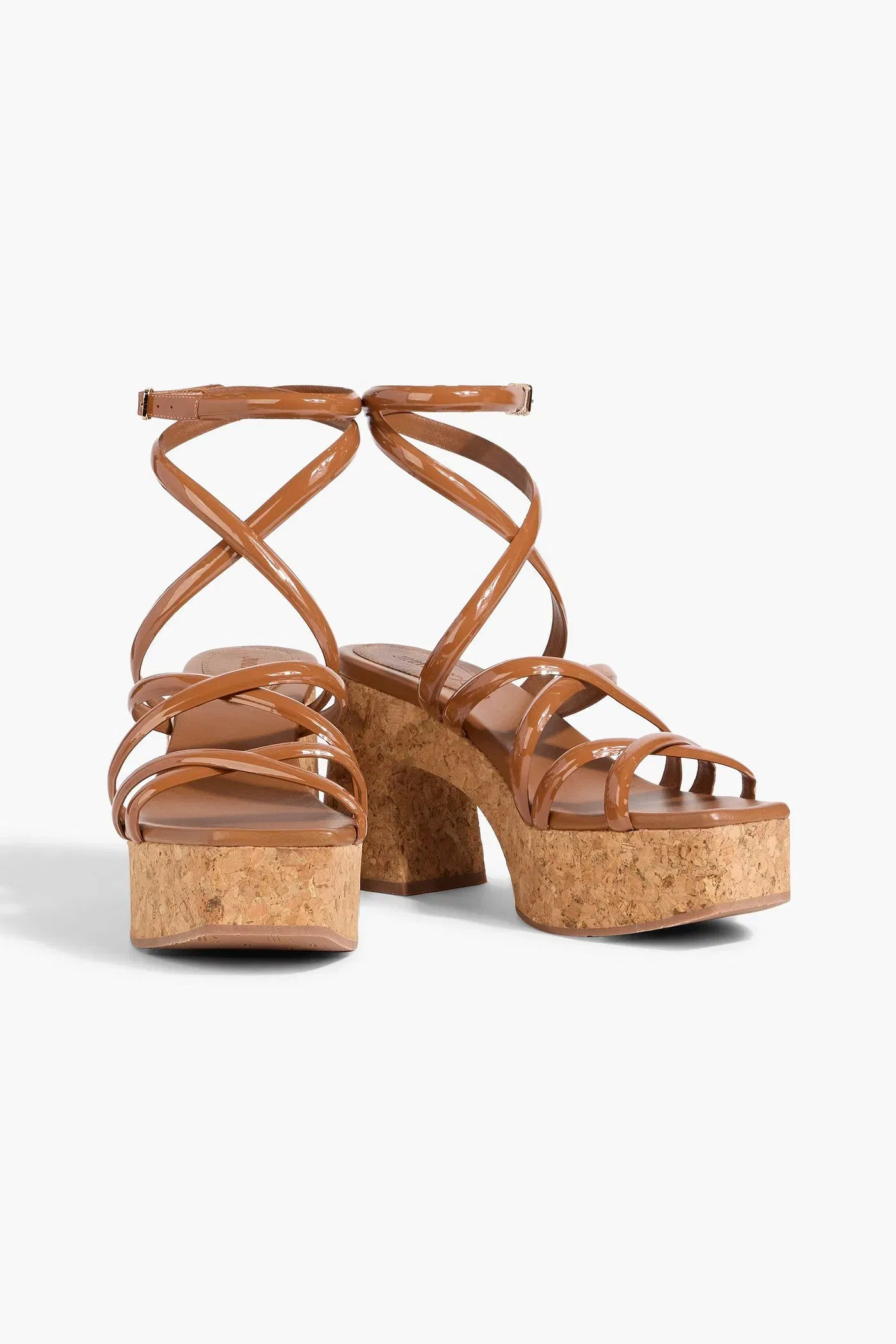 Jimmy Choo Cecelia 95 Patent-Leather Platform Sandals Light Brown Women's