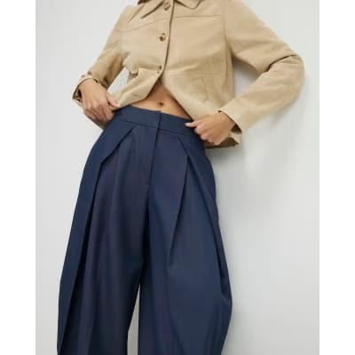 Blue Denim Look Pleated Trousers