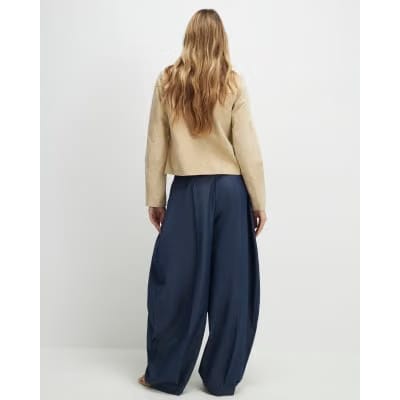 Blue Denim Look Pleated Trousers