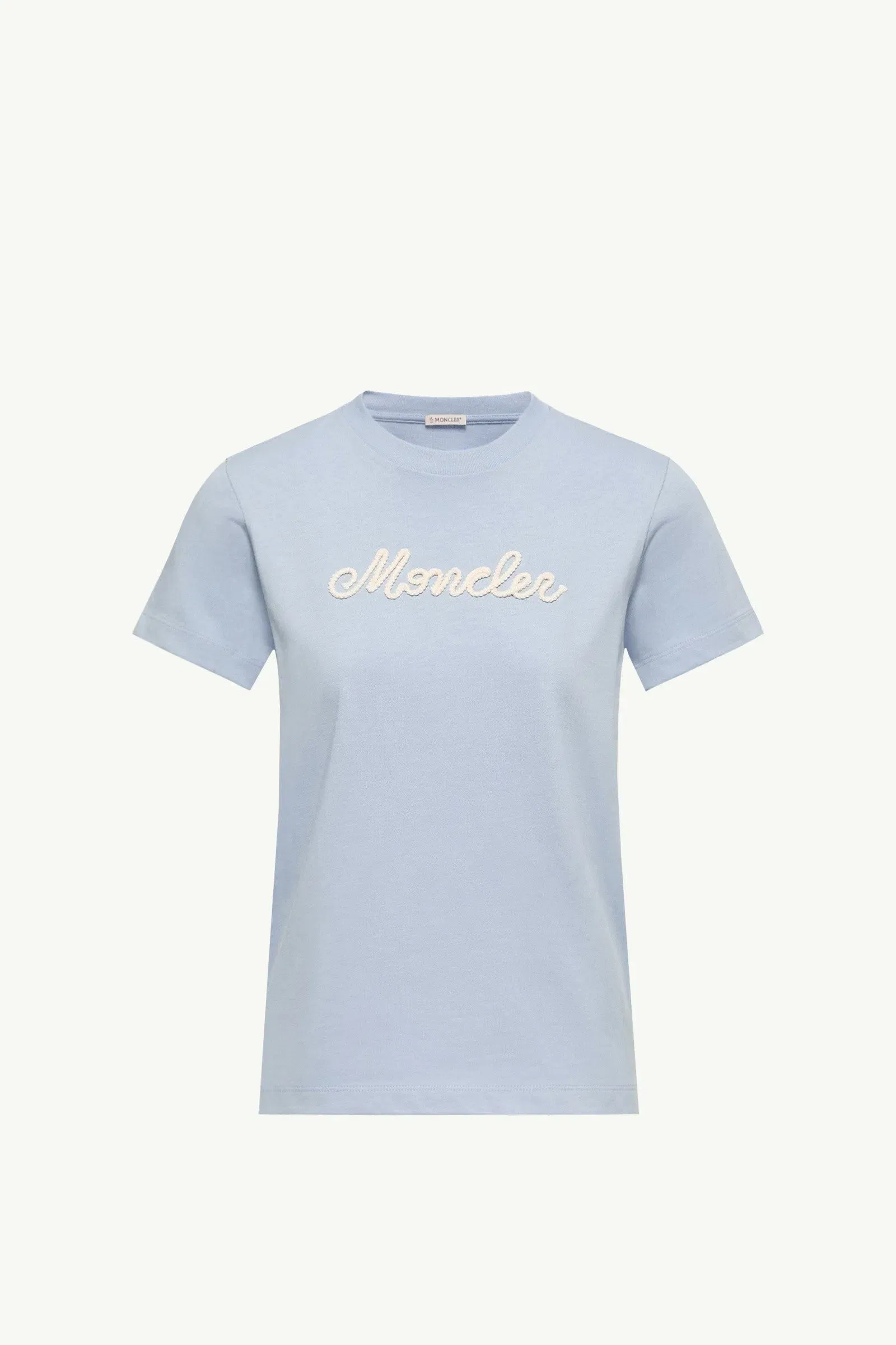 Moncler Logo Embroidery Cotton T-Shirt Light Blue Light Blue