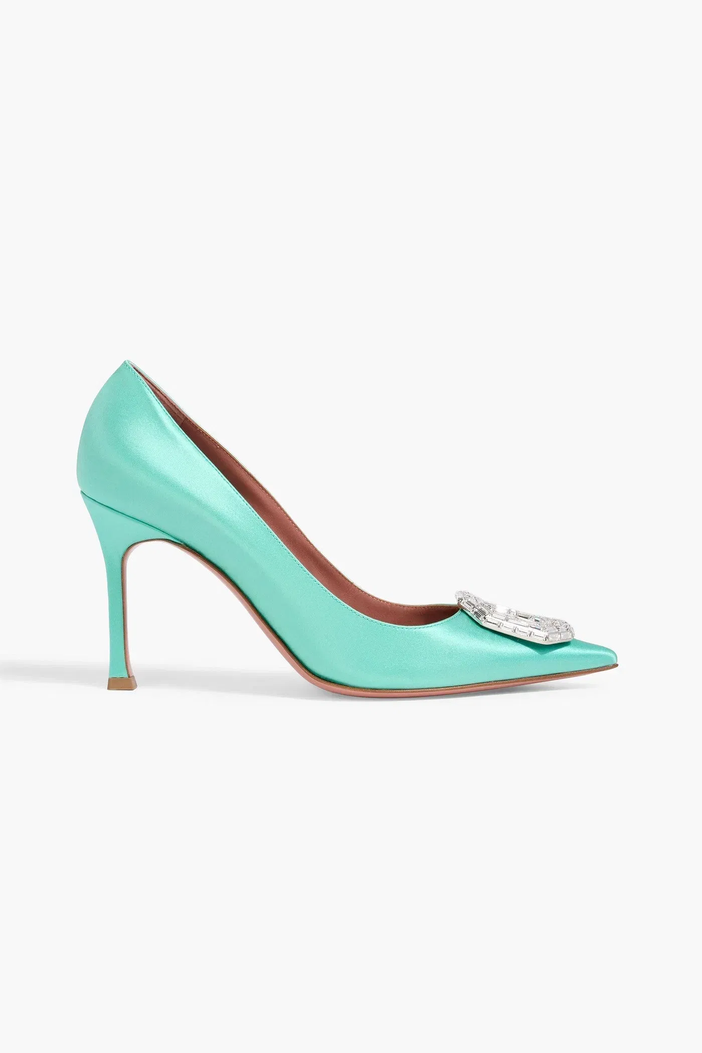 Amina Muaddi Camelia 90 Crystal-Embellished Satin Pumps Mint Women's