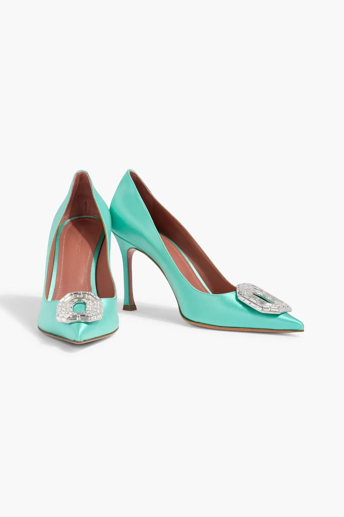 Amina Muaddi Camelia 90 Crystal-Embellished Satin Pumps Mint Women's
