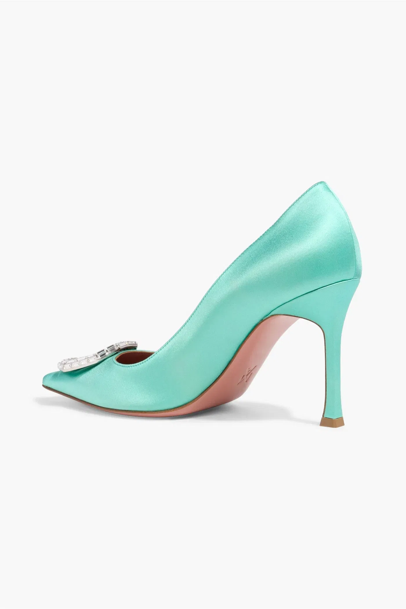 Amina Muaddi Camelia 90 Crystal-Embellished Satin Pumps Mint Women's