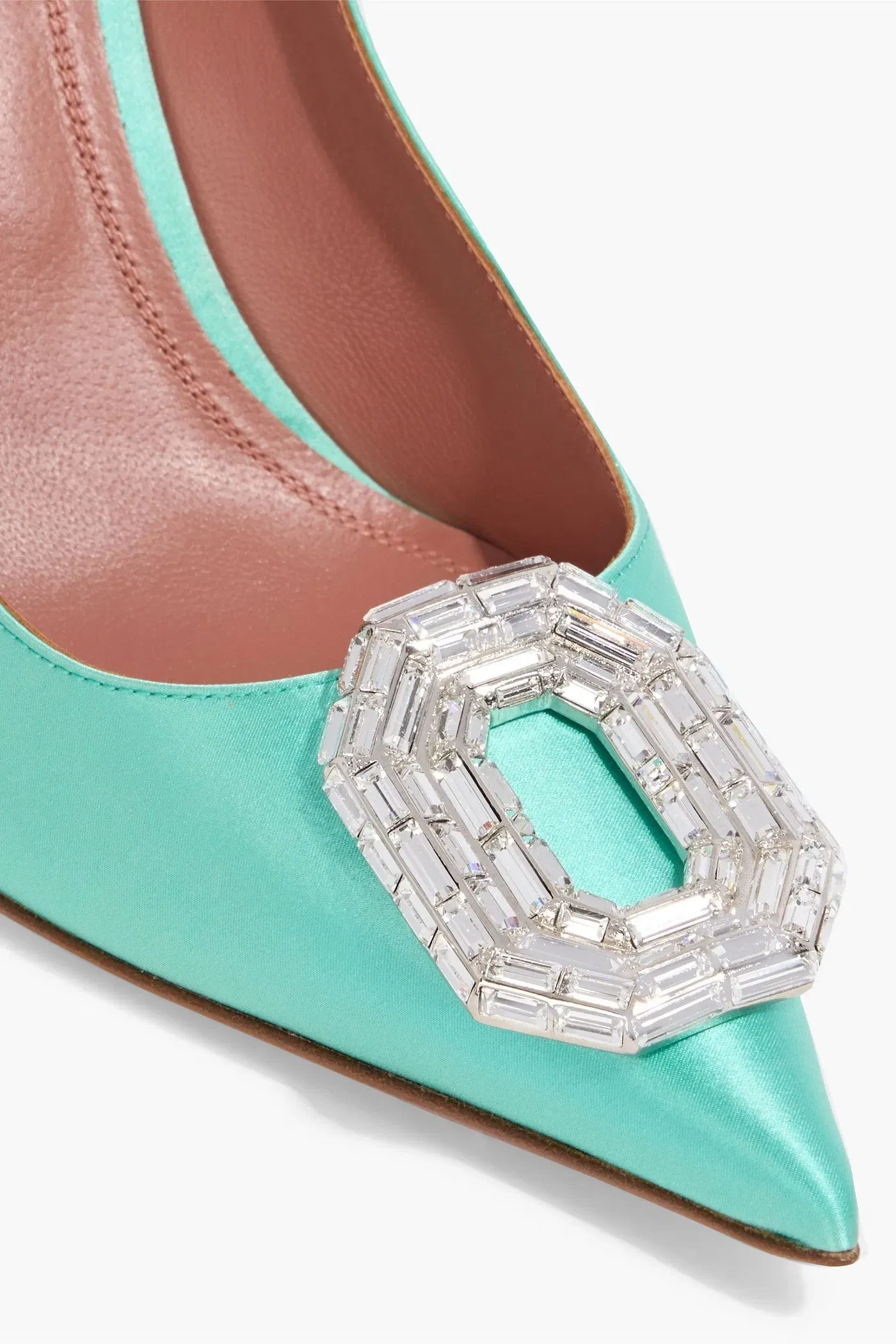 Amina Muaddi Camelia 90 Crystal-Embellished Satin Pumps Mint Women's