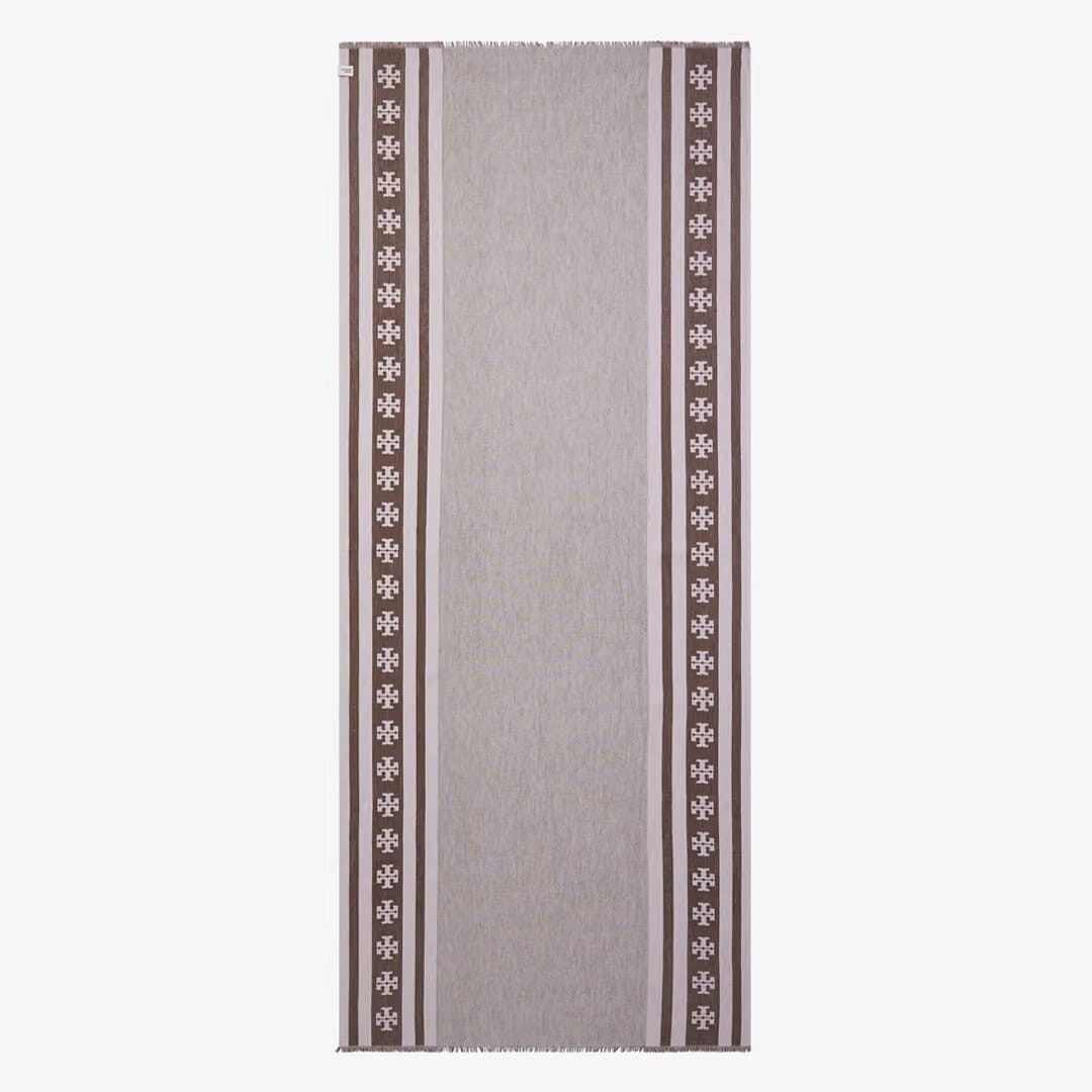 Tory Burch Logo Stripe Oblong Scarf Chocolate