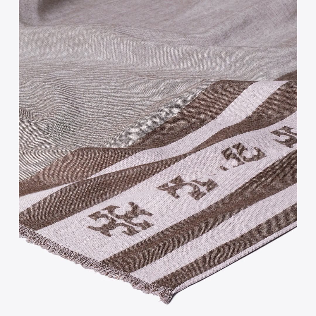 Tory Burch Logo Stripe Oblong Scarf Chocolate