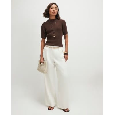 Brown Knitted Short Sleeve Top