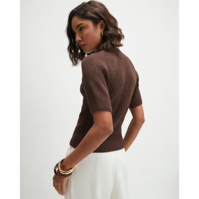 Brown Knitted Short Sleeve Top