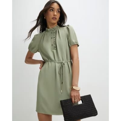 Green Frill Trim Mini Dress