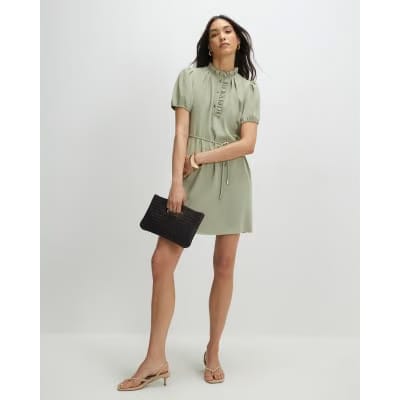 Green Frill Trim Mini Dress