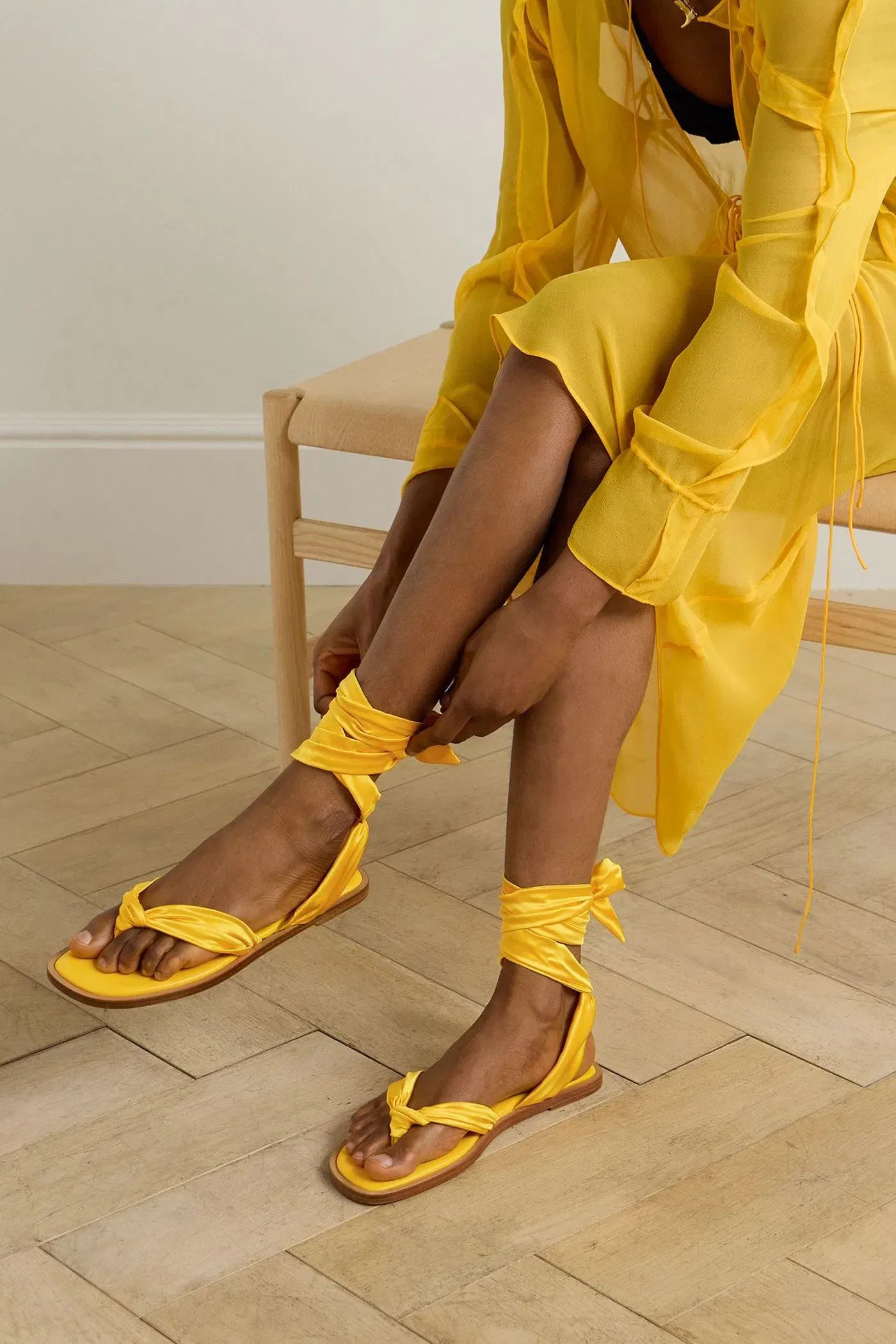 Christian Louboutin Nilo Du Desert Tie-Detailed Satin-Crepe Sandals Saffron Women's