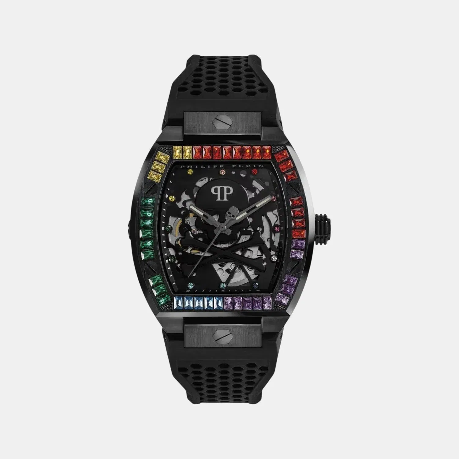Philipp Plein Skeleton Men Automatic Black Dial Analog Silicone Watch Pwbaa0621