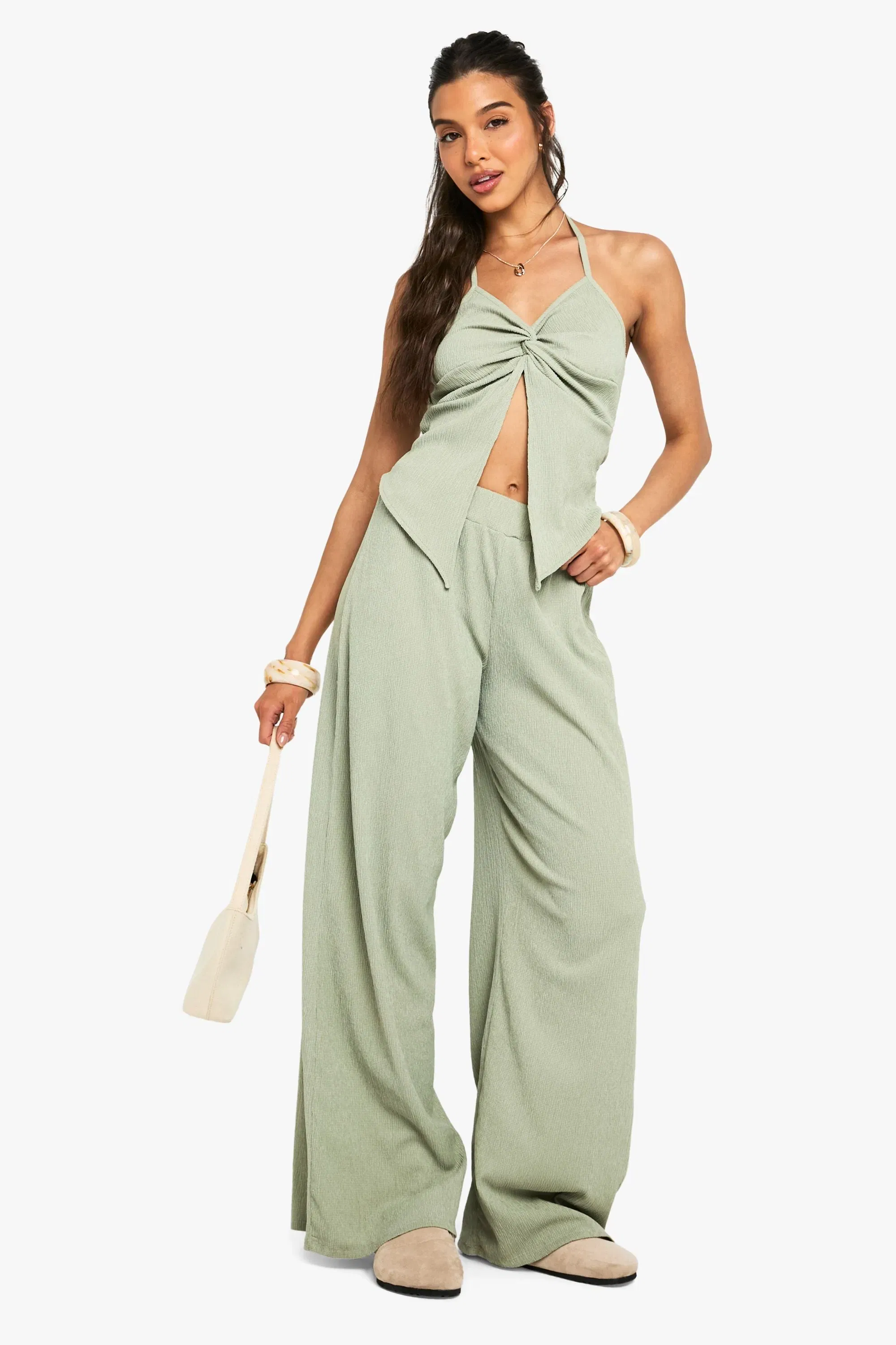 Crinkle Twist Front Halterneck Top