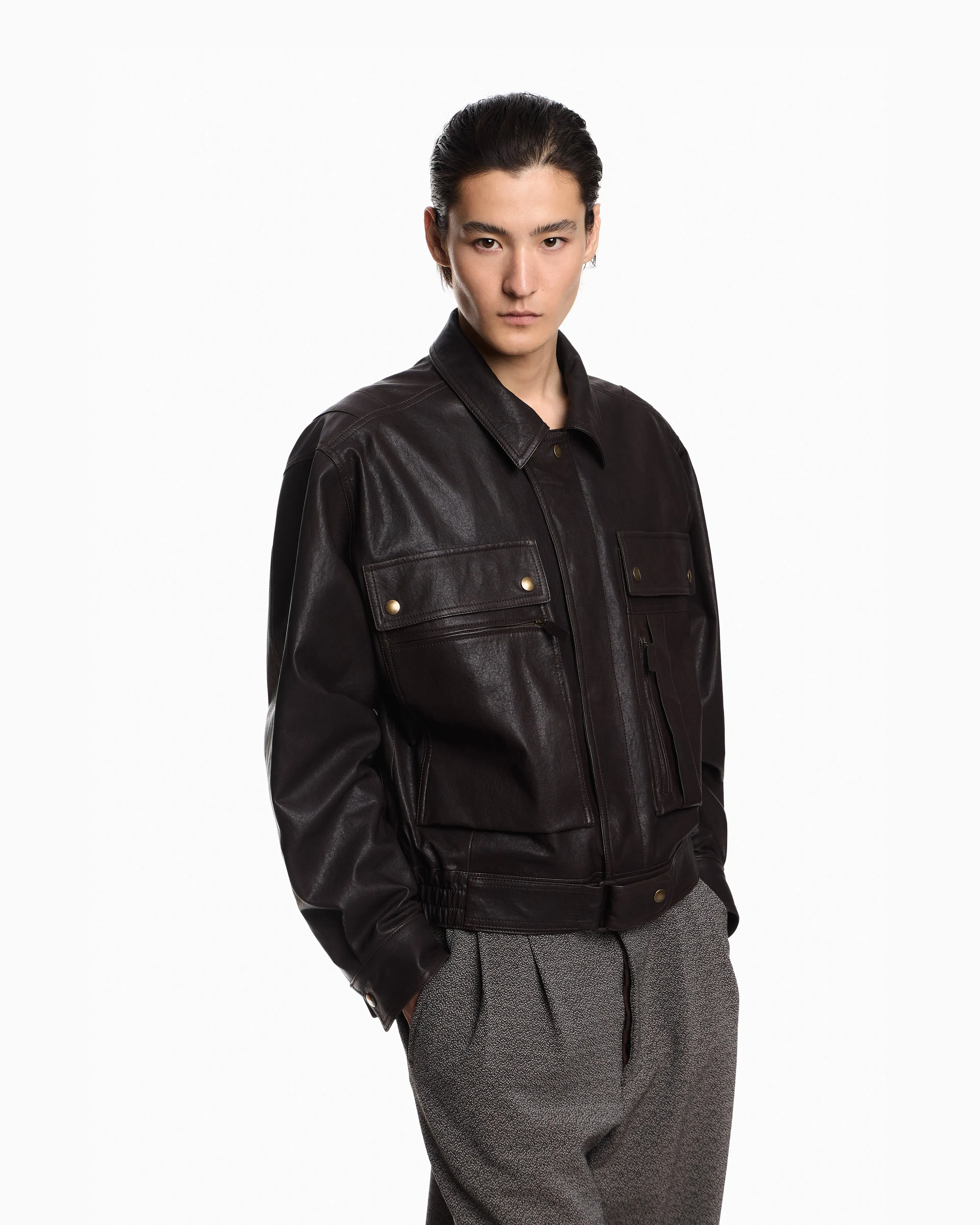 Emporio Armani Washed, vegetable-tanned nappa blouson