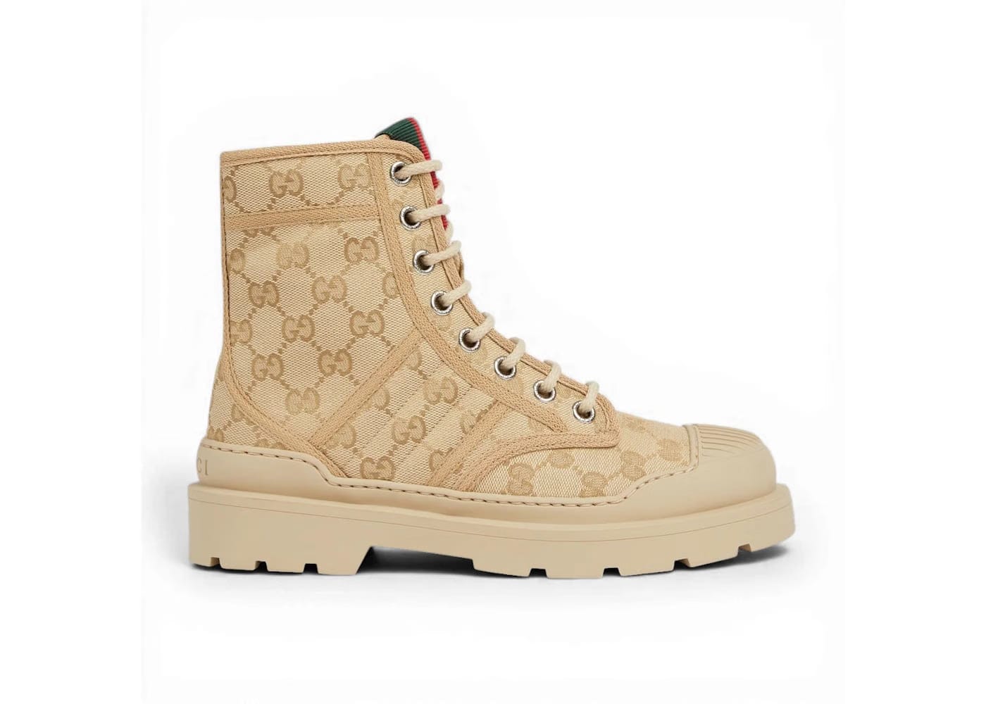 Gucci Walker Combat Boot Beige Brown Gg Canvas Womens