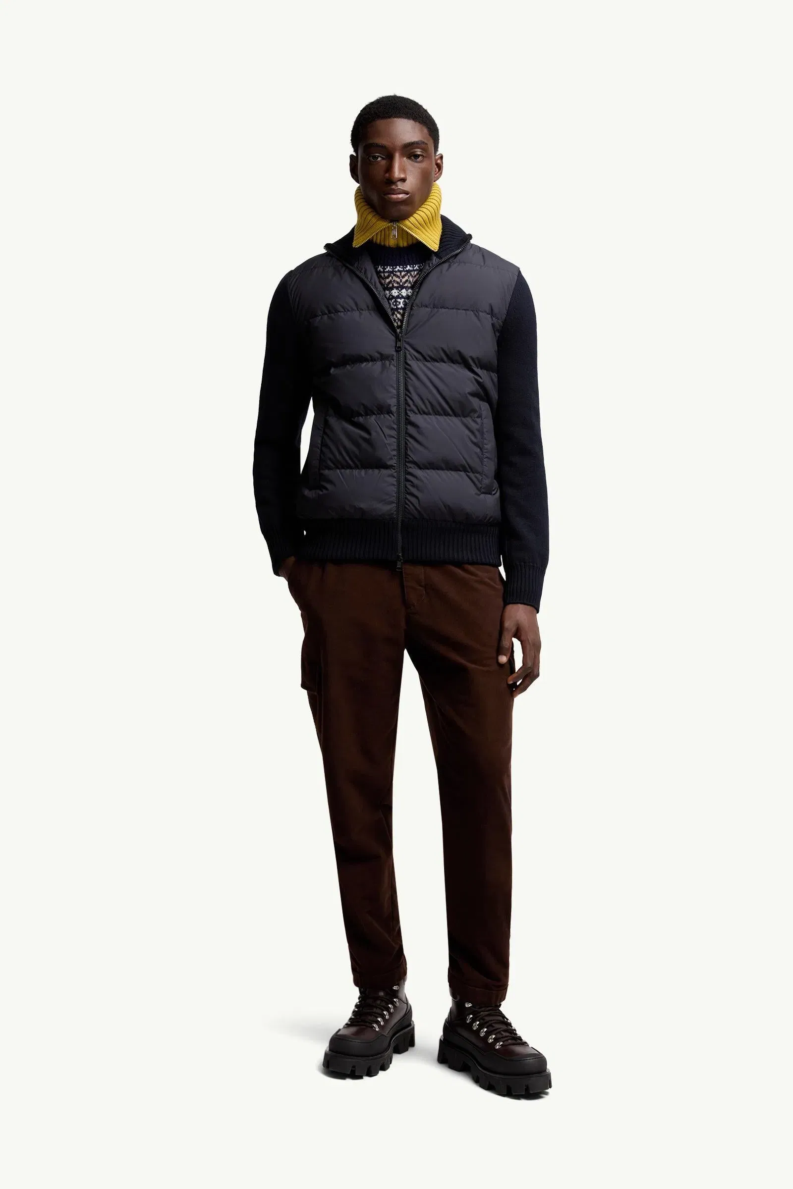 Moncler Padded Wool Zip-Up Cardigan Navy Blue Navy Blue
