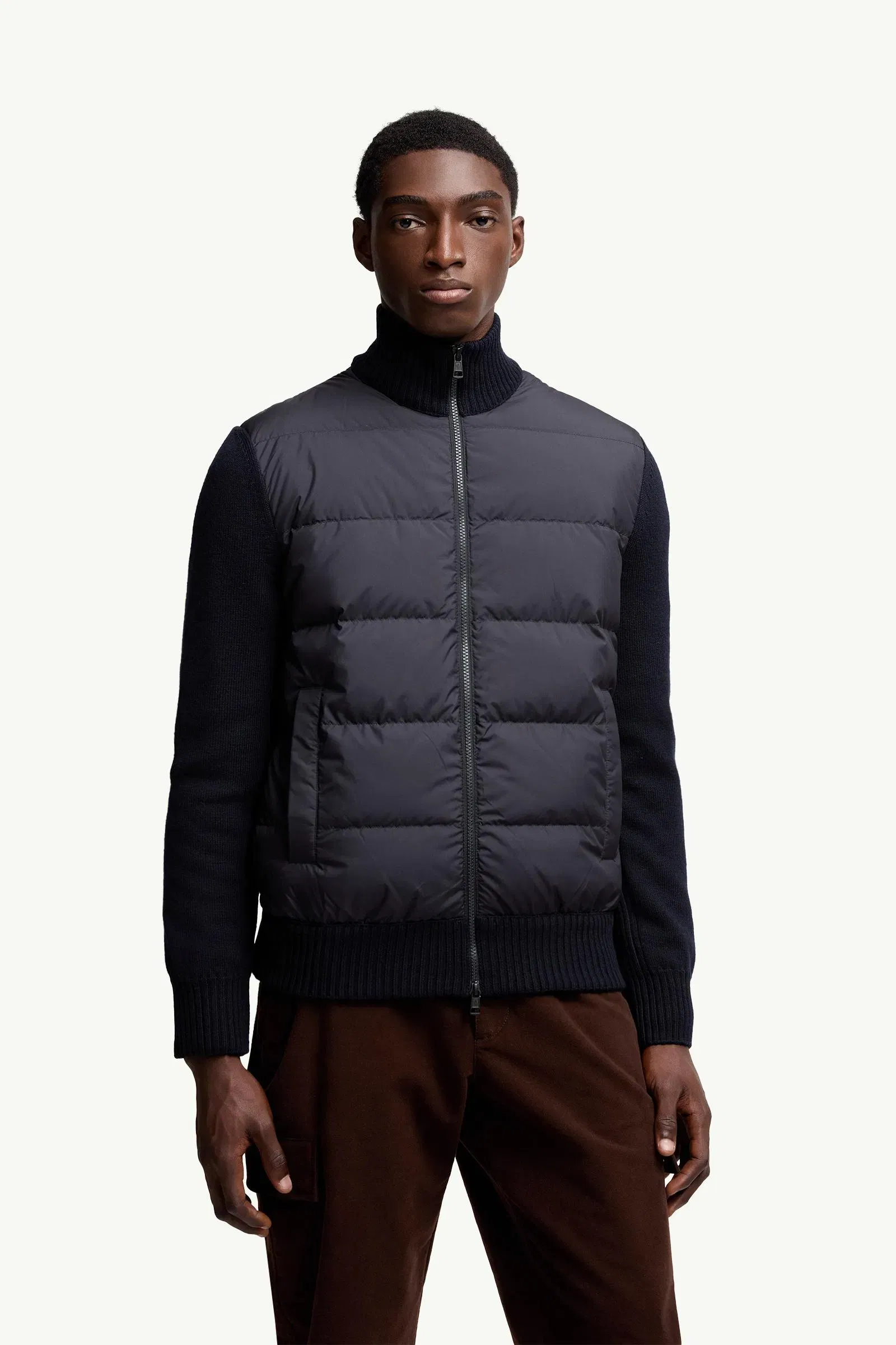 Moncler Padded Wool Zip-Up Cardigan Navy Blue Navy Blue