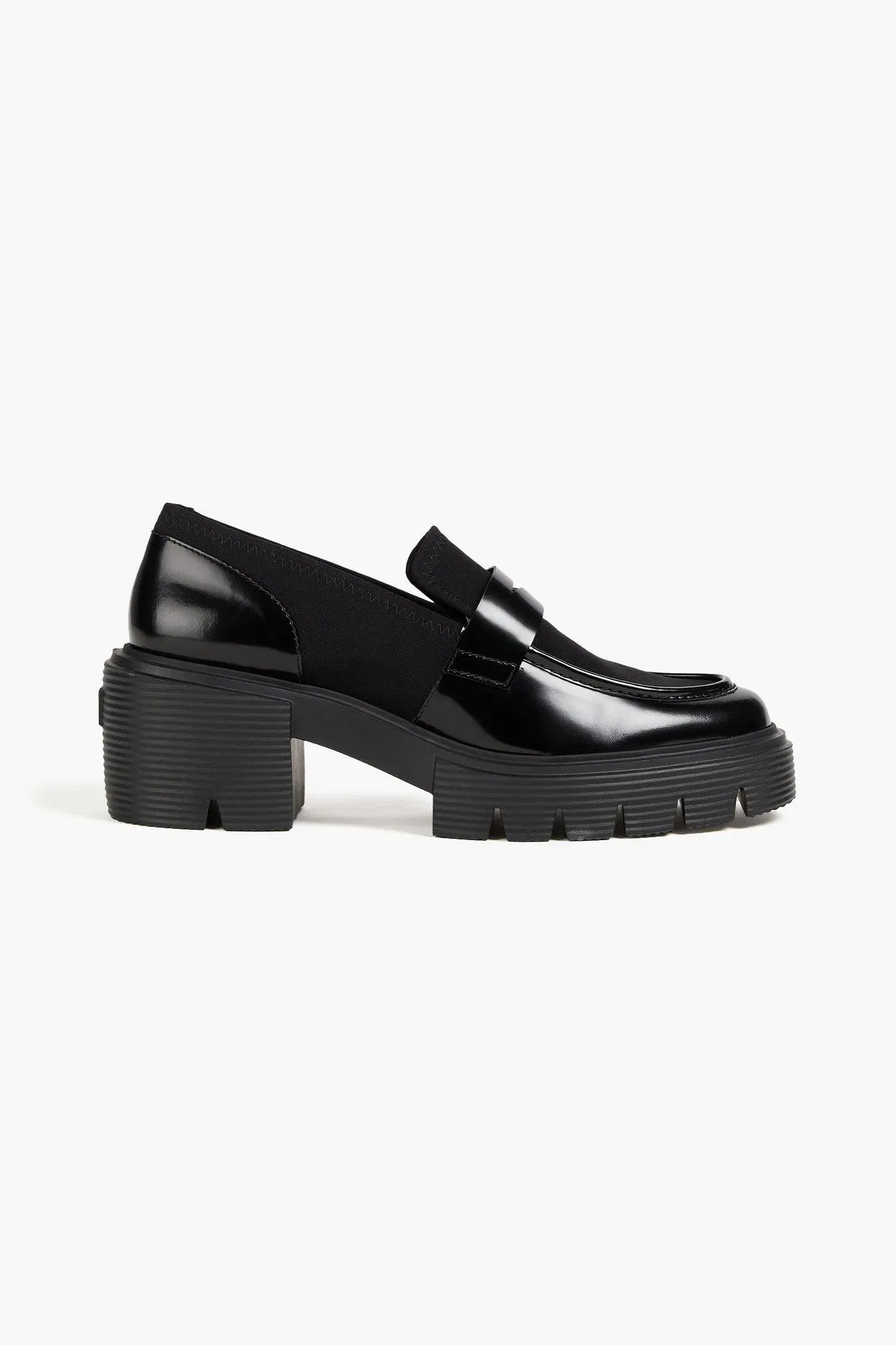 Stuart Weitzman Soho Gabardine And Glossed-Leather Loafers Black Women's
